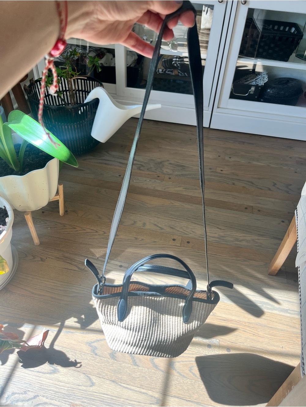 Madewell Mini Shopper Tote in True Black Multi - Leather-Trimmed Straw - Picture 12 of 13